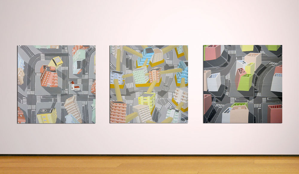 streets in-situ, paintings by Jay Rechsteiner, aerial view