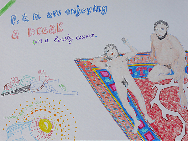 Enjoying a break, drawing by Jay Rechsteiner 